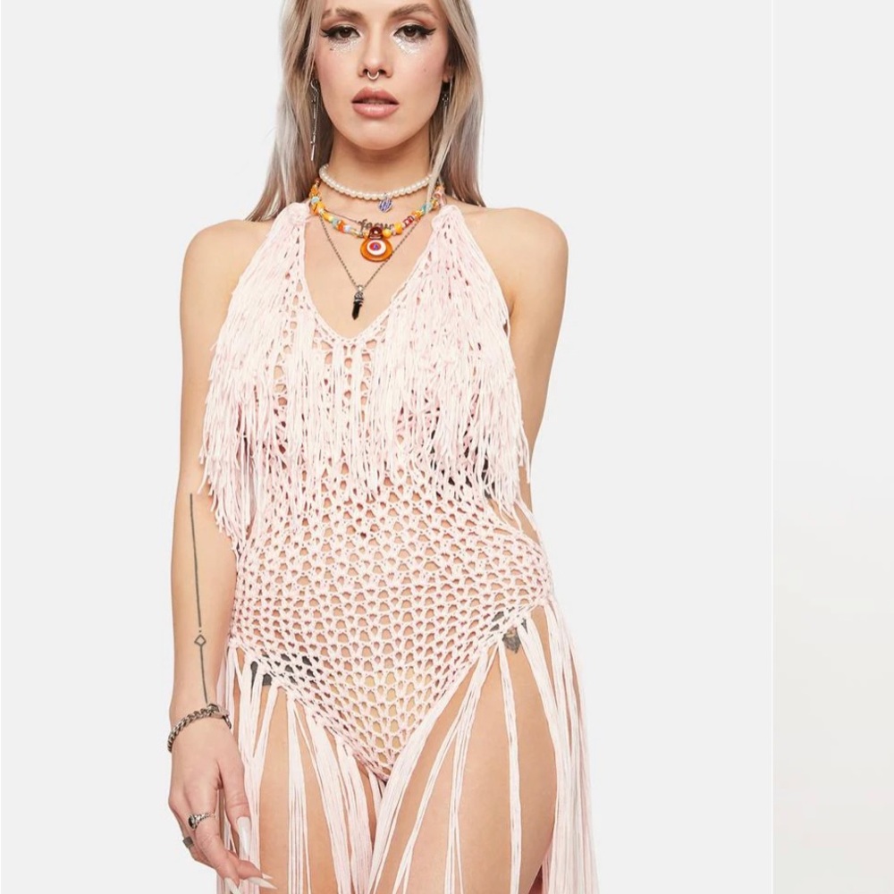 DollsKill IT’s your MOVE crochet fringe bodysuit. In pink.. One piece NWT